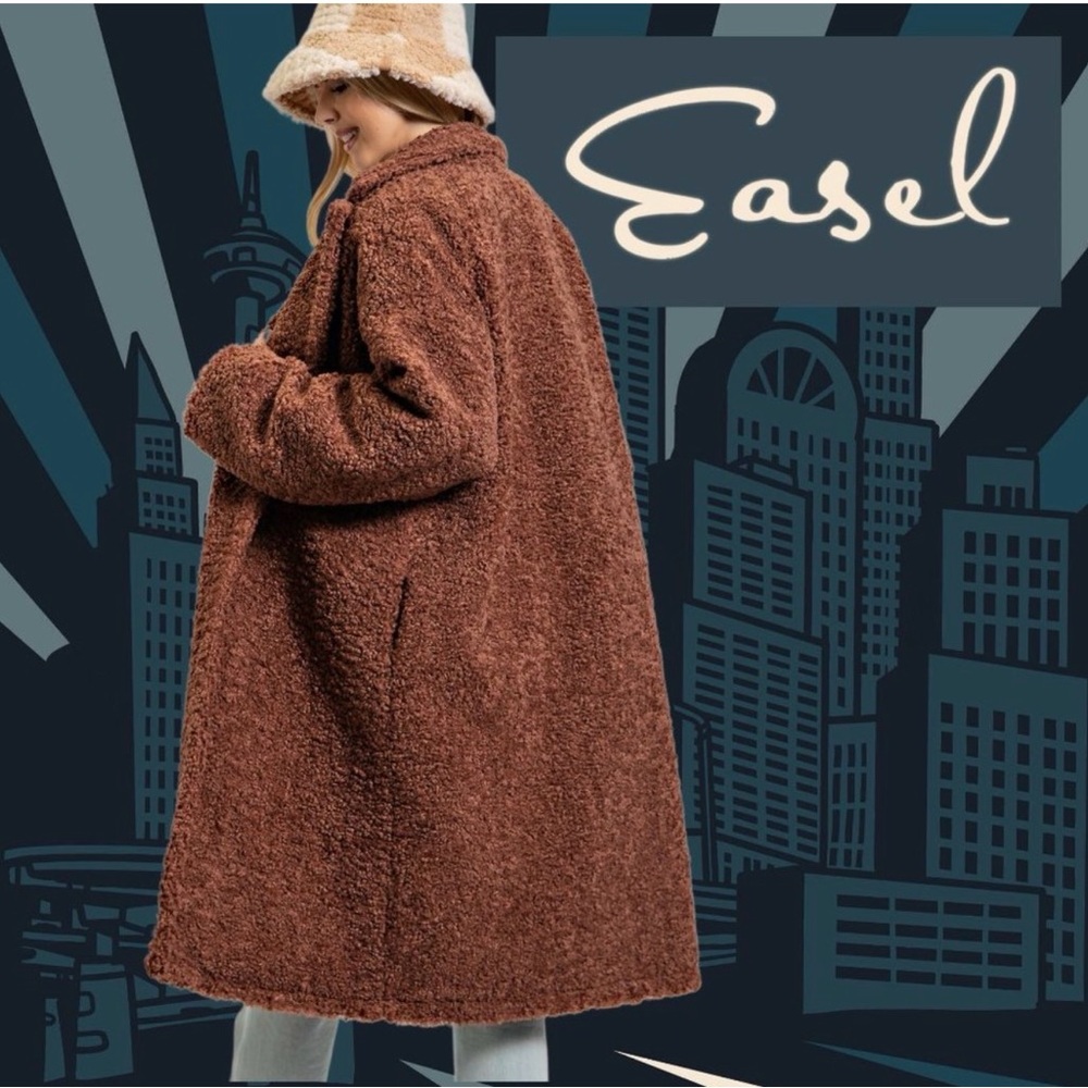 EASEL Cozy Soft Teddy Fur Coat Lined Pink & Black Animal Print